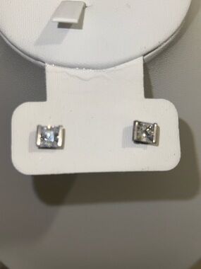 Sterling Silver Square CZ Stud Earrings - White